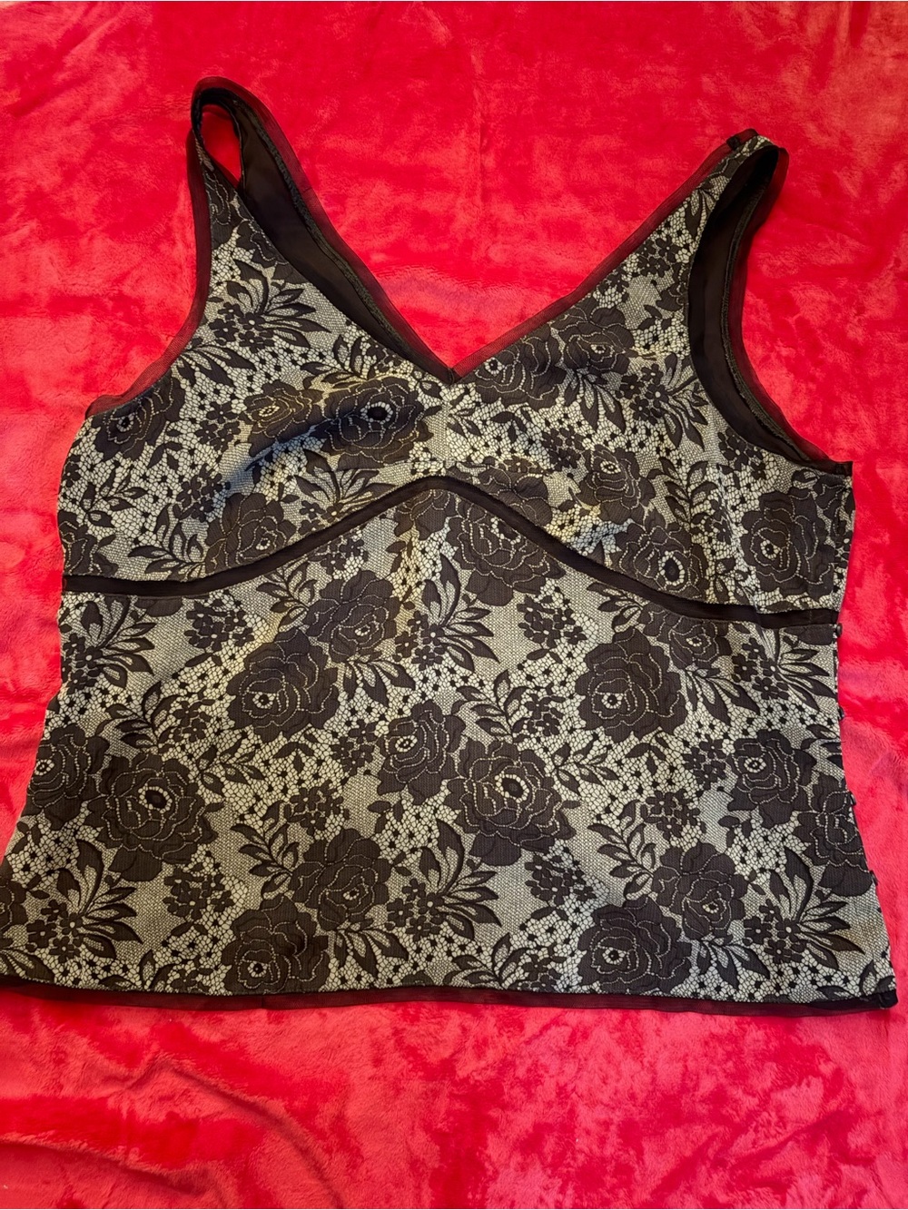 Old Navy Brown and Cream Lace Overlay Tank